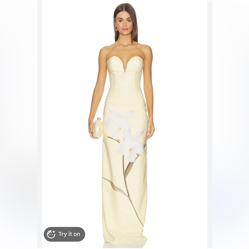 Katie May x Revolve Ursula gown in butter floral baby shower wedding guest  XL